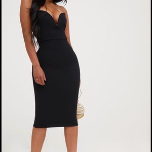 Midi Black Dress (Deep-V Neck) .